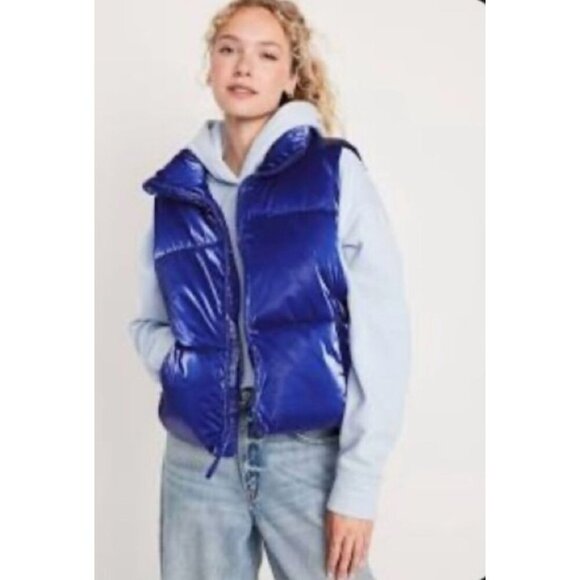 Old Navy Womens Water Resistant Shiny Puffer Vest Blue Size Xs-S - Picture 2 of 11